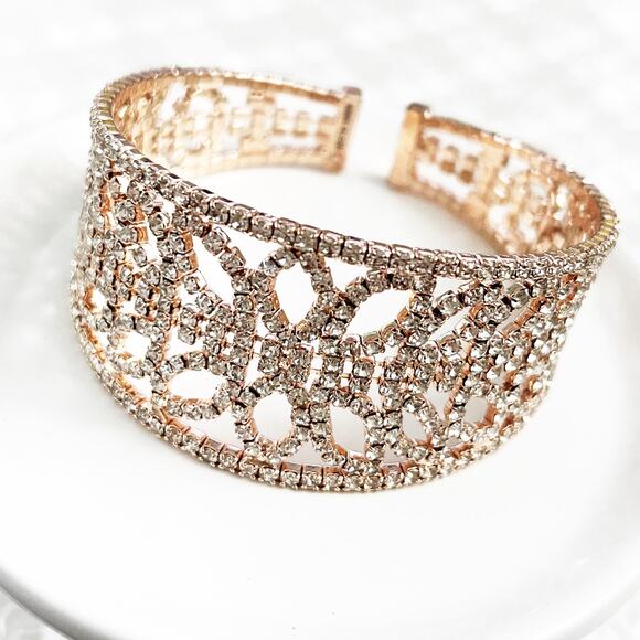 Anne Klein Rose Gold Pave Crystal Cuff Bracelet - Picture 1 of 7